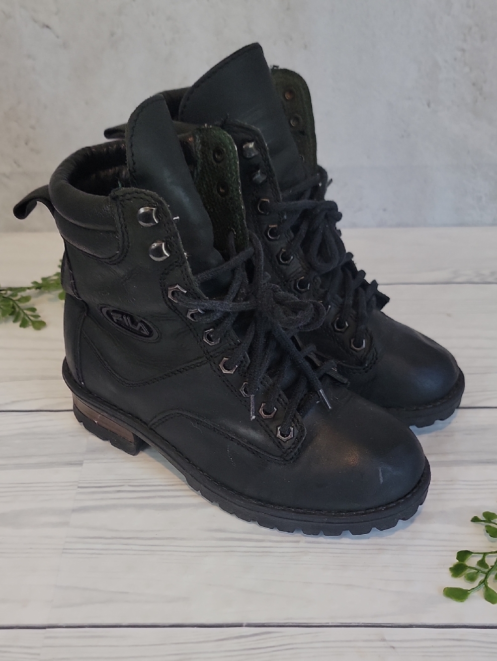 Fila Y2K Rare Vintage Black Lace-Up Grunge Boots Leather  Womens Size 7